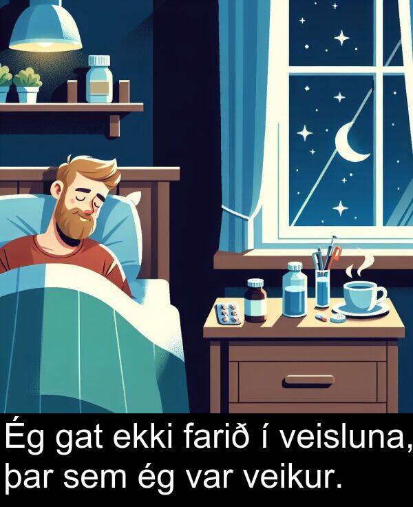 þar: Ég gat ekki farið í veisluna, þar sem ég var veikur.