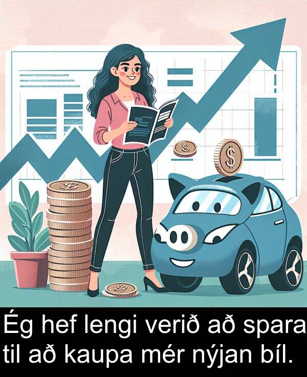 kaupa: Ég hef lengi verið að spara til að kaupa mér nýjan bíl.