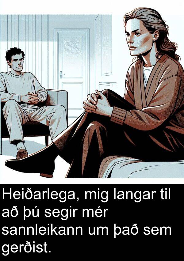 langar: Heiðarlega, mig langar til að þú segir mér sannleikann um það sem gerðist.