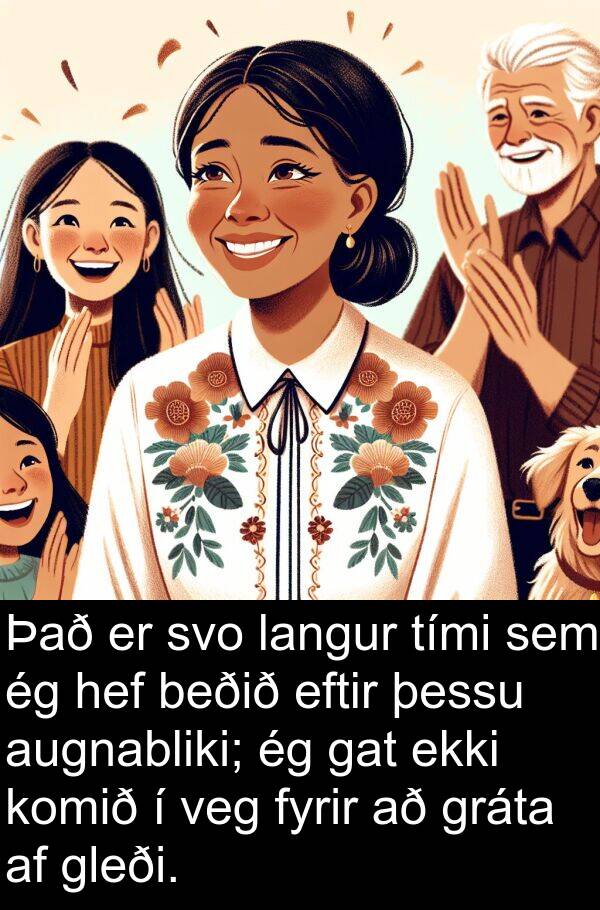 þessu: Það er svo langur tími sem ég hef beðið eftir þessu augnabliki; ég gat ekki komið í veg fyrir að gráta af gleði.