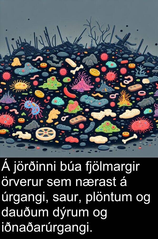 dauðum: Á jörðinni búa fjölmargir örverur sem nærast á úrgangi, saur, plöntum og dauðum dýrum og iðnaðarúrgangi.