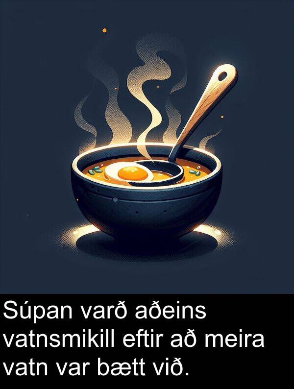 varð: Súpan varð aðeins vatnsmikill eftir að meira vatn var bætt við.