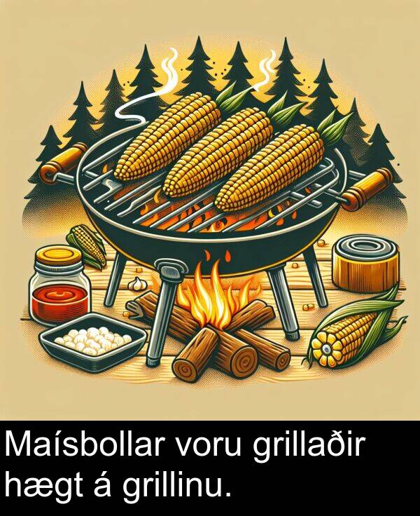 grillinu: Maísbollar voru grillaðir hægt á grillinu.