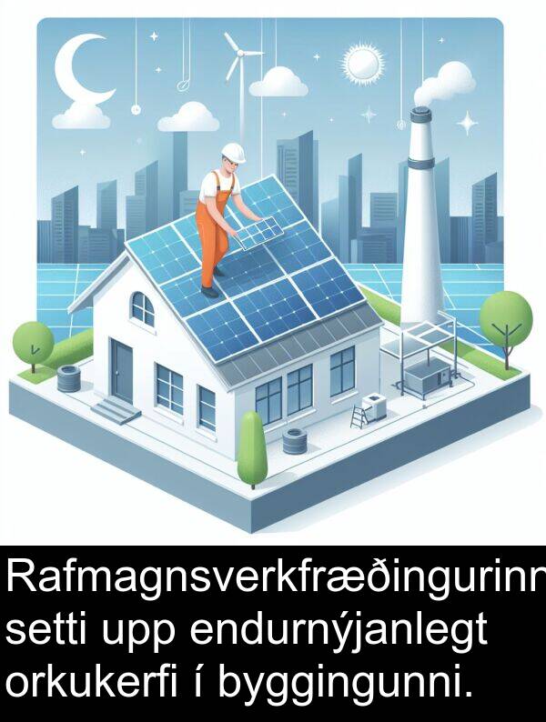 endurnýjanlegt: Rafmagnsverkfræðingurinn setti upp endurnýjanlegt orkukerfi í byggingunni.