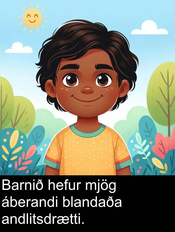 andlitsdrætti: Barnið hefur mjög áberandi blandaða andlitsdrætti.