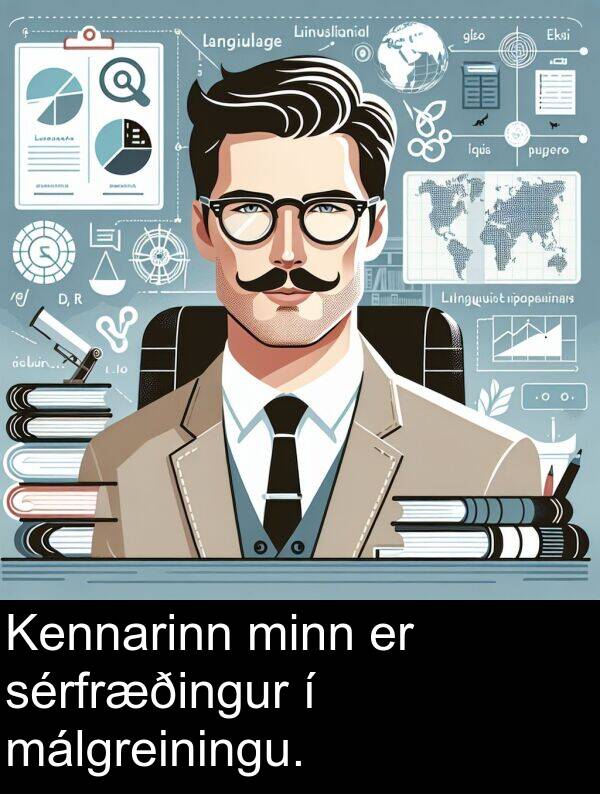 sérfræðingur: Kennarinn minn er sérfræðingur í málgreiningu.