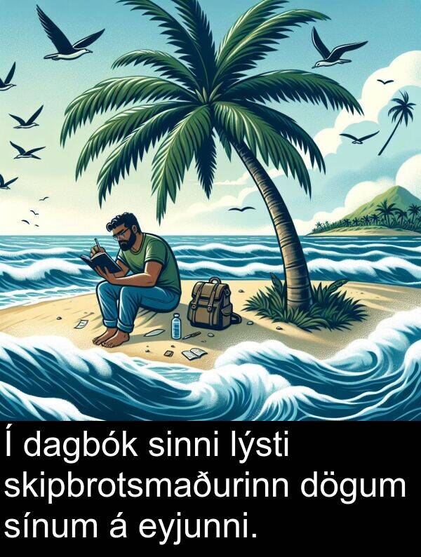 dögum: Í dagbók sinni lýsti skipbrotsmaðurinn dögum sínum á eyjunni.