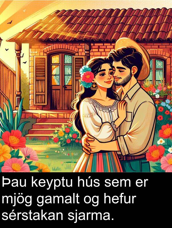 keyptu: Þau keyptu hús sem er mjög gamalt og hefur sérstakan sjarma.