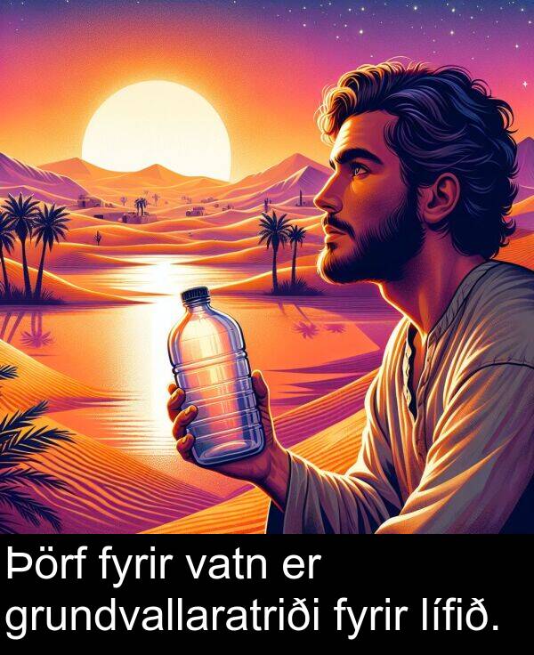 vatn: Þörf fyrir vatn er grundvallaratriði fyrir lífið.