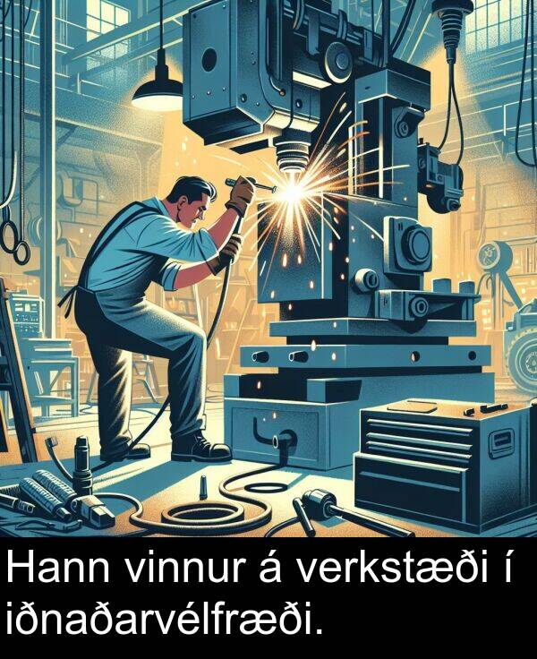 verkstæði: Hann vinnur á verkstæði í iðnaðarvélfræði.