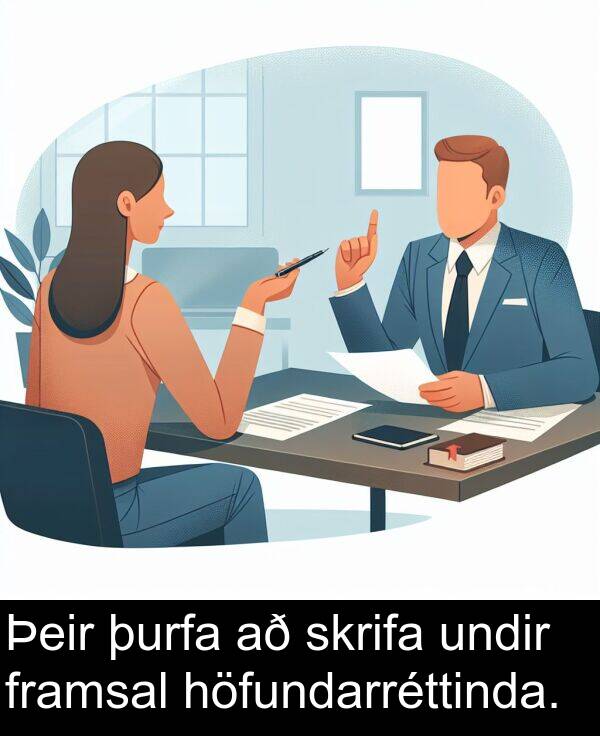 þurfa: Þeir þurfa að skrifa undir framsal höfundarréttinda.