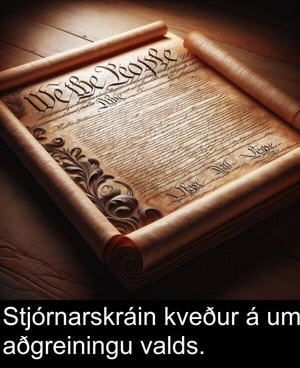 valds: Stjórnarskráin kveður á um aðgreiningu valds.