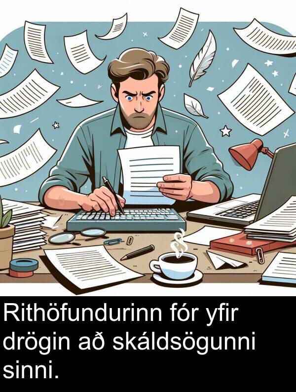 yfir: Rithöfundurinn fór yfir drögin að skáldsögunni sinni.
