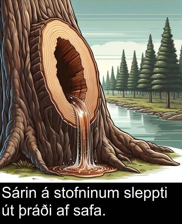 þráði: Sárin á stofninum sleppti út þráði af safa.