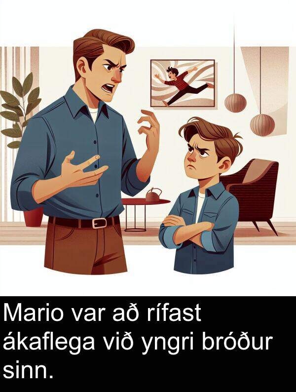 ákaflega: Mario var að rífast ákaflega við yngri bróður sinn.