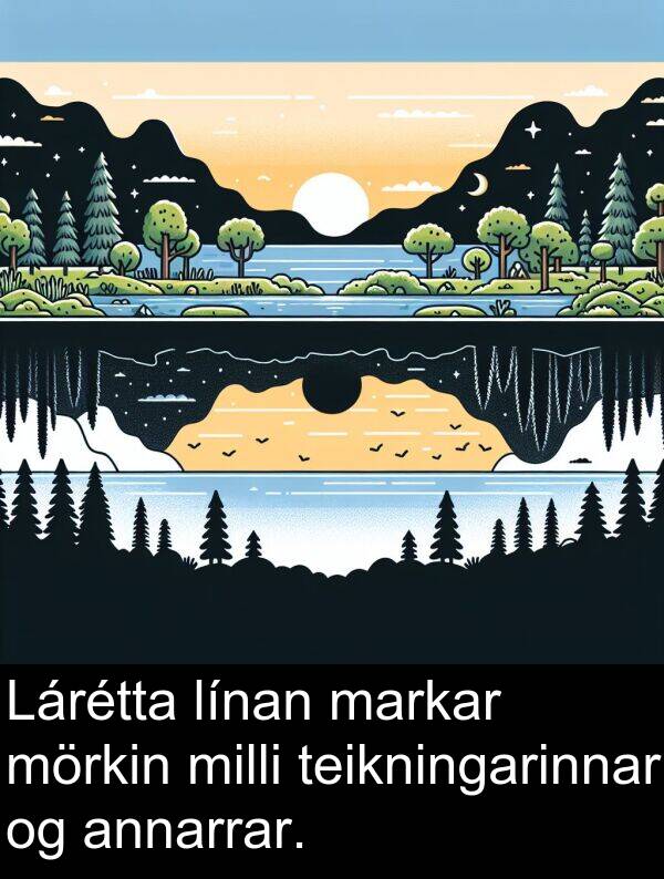 teikningarinnar: Lárétta línan markar mörkin milli teikningarinnar og annarrar.