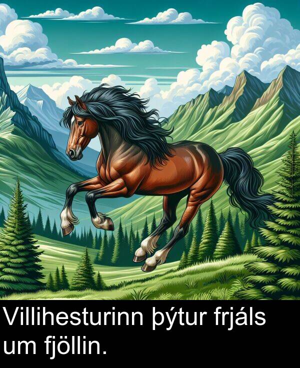 frjáls: Villihesturinn þýtur frjáls um fjöllin.