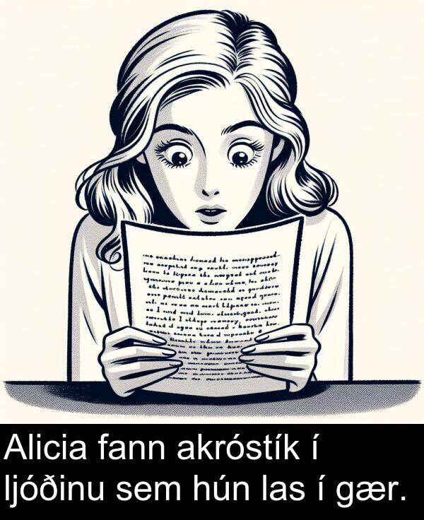 fann: Alicia fann akróstík í ljóðinu sem hún las í gær.