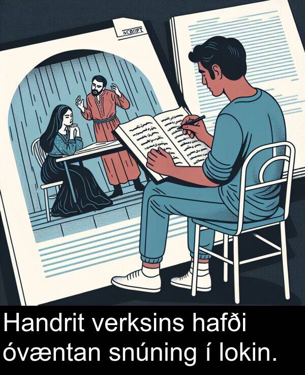 verksins: Handrit verksins hafði óvæntan snúning í lokin.