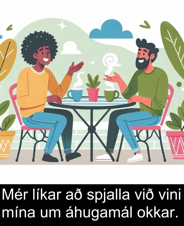 okkar: Mér líkar að spjalla við vini mína um áhugamál okkar.