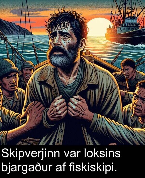 bjargaður: Skipverjinn var loksins bjargaður af fiskiskipi.