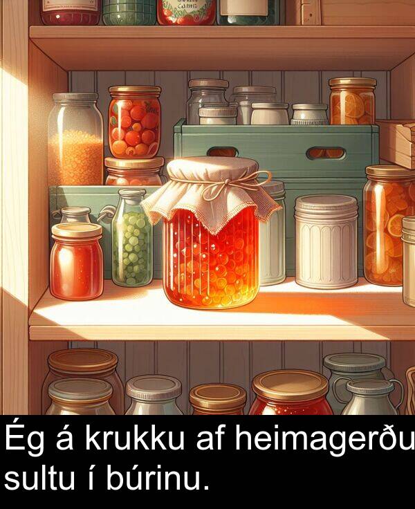 heimagerðu: Ég á krukku af heimagerðu sultu í búrinu.