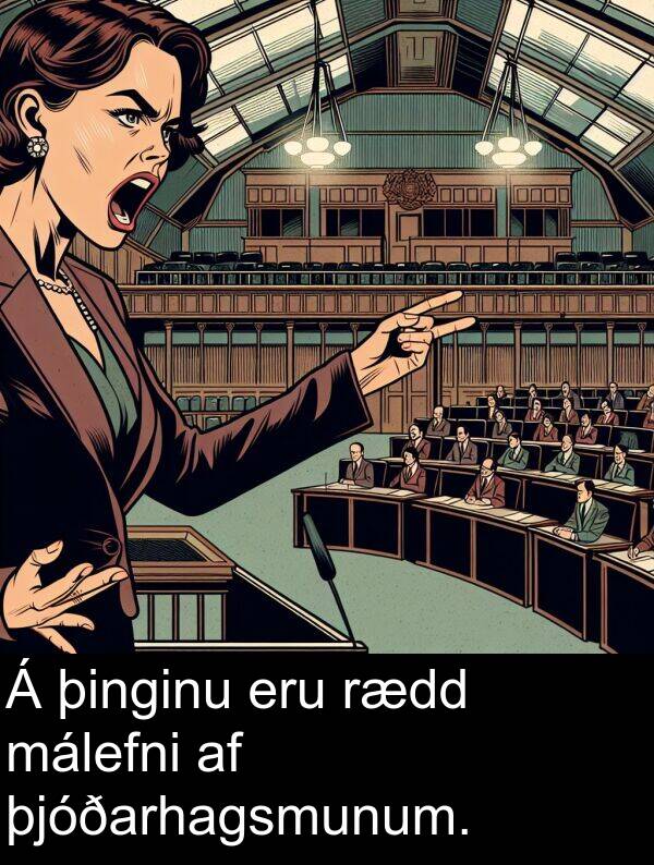 þjóðarhagsmunum: Á þinginu eru rædd málefni af þjóðarhagsmunum.