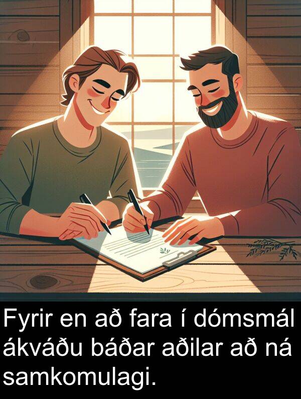 ákváðu: Fyrir en að fara í dómsmál ákváðu báðar aðilar að ná samkomulagi.