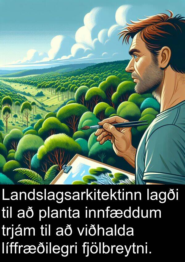 innfæddum: Landslagsarkitektinn lagði til að planta innfæddum trjám til að viðhalda líffræðilegri fjölbreytni.