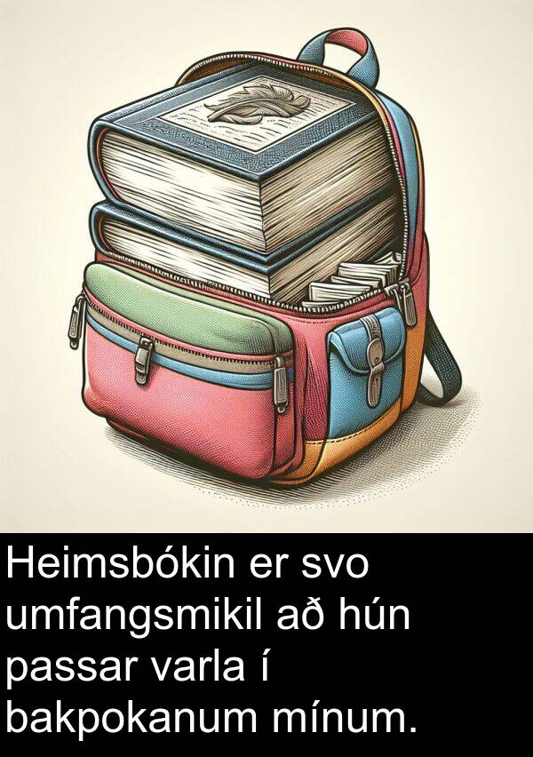 umfangsmikil: Heimsbókin er svo umfangsmikil að hún passar varla í bakpokanum mínum.