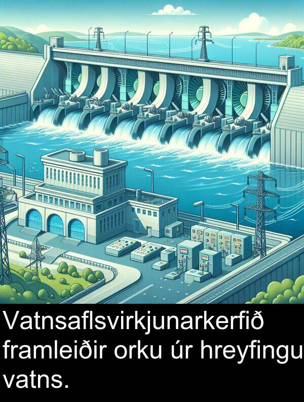 vatns: Vatnsaflsvirkjunarkerfið framleiðir orku úr hreyfingu vatns.