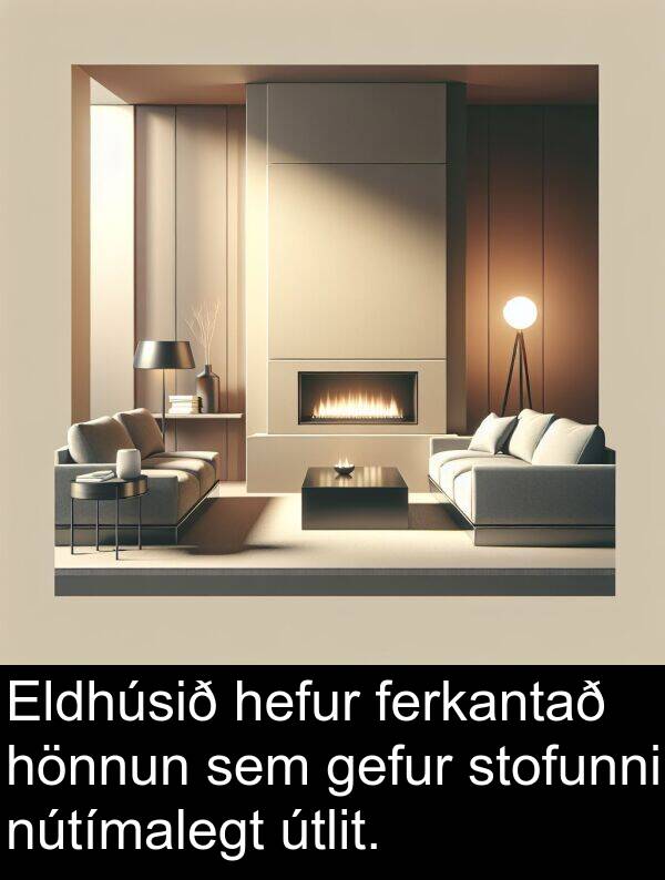 gefur: Eldhúsið hefur ferkantað hönnun sem gefur stofunni nútímalegt útlit.
