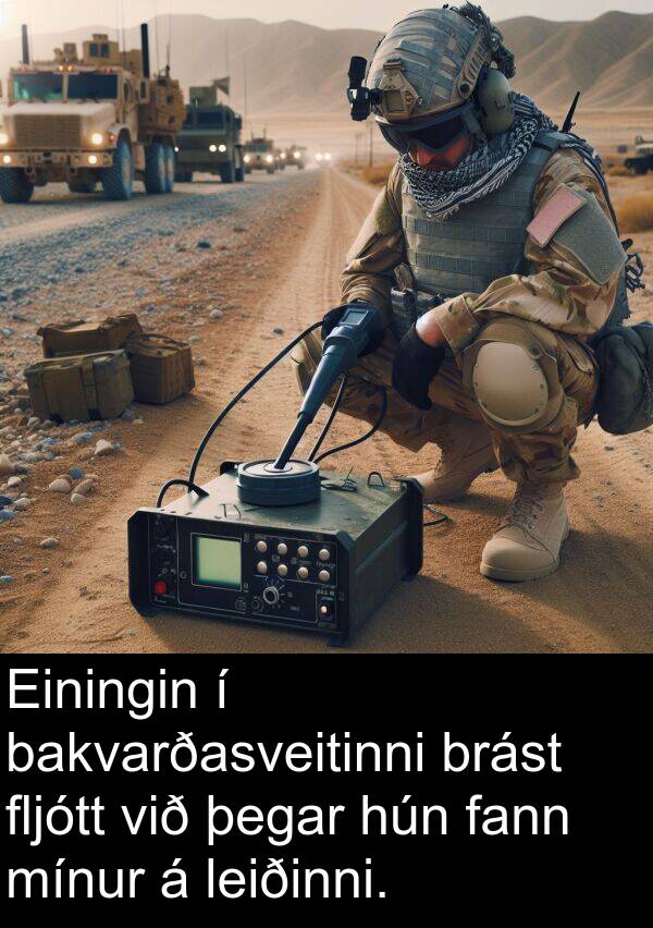 bakvarðasveitinni: Einingin í bakvarðasveitinni brást fljótt við þegar hún fann mínur á leiðinni.