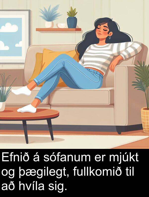 hvíla: Efnið á sófanum er mjúkt og þægilegt, fullkomið til að hvíla sig.