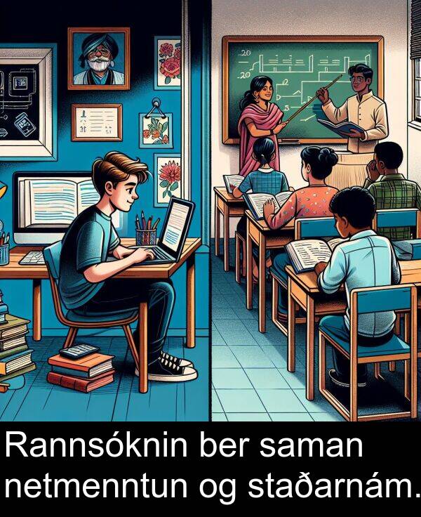 saman: Rannsóknin ber saman netmenntun og staðarnám.