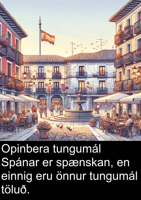 einnig: Opinbera tungumál Spánar er spænskan, en einnig eru önnur tungumál töluð.