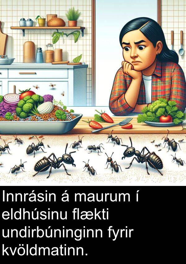 eldhúsinu: Innrásin á maurum í eldhúsinu flækti undirbúninginn fyrir kvöldmatinn.