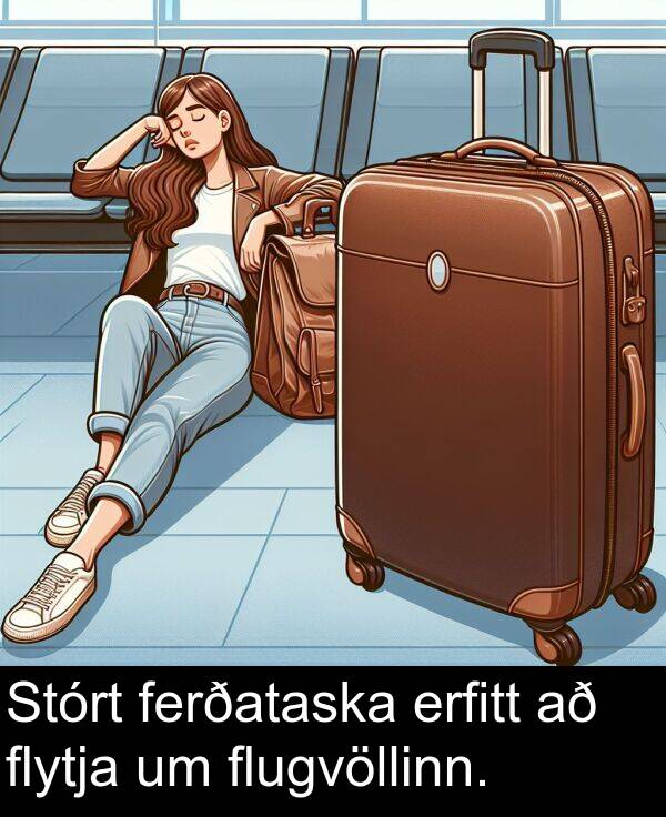 flugvöllinn: Stórt ferðataska erfitt að flytja um flugvöllinn.