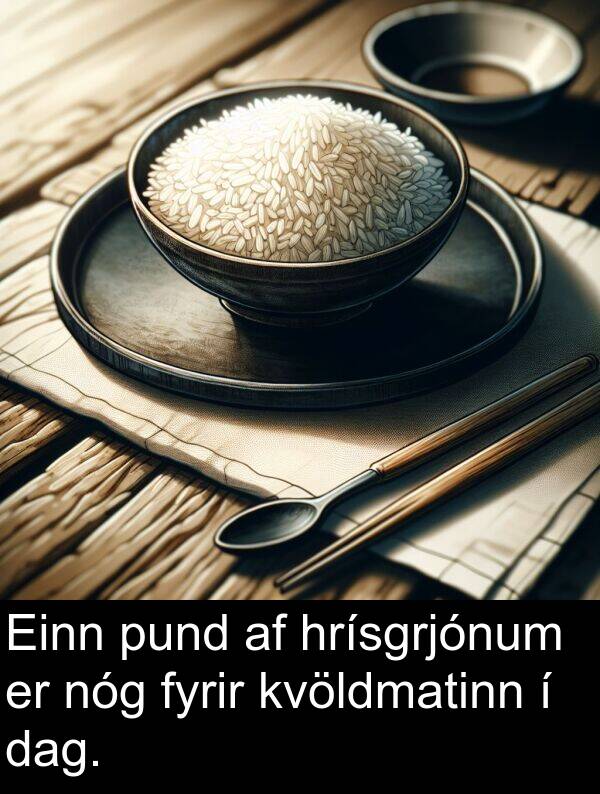dag: Einn pund af hrísgrjónum er nóg fyrir kvöldmatinn í dag.