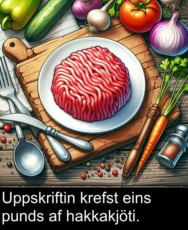 eins: Uppskriftin krefst eins punds af hakkakjöti.