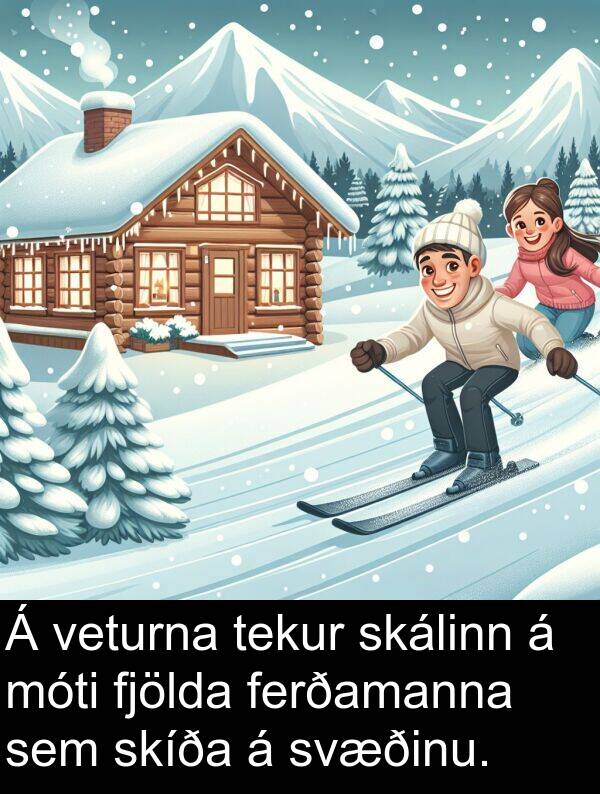 tekur: Á veturna tekur skálinn á móti fjölda ferðamanna sem skíða á svæðinu.