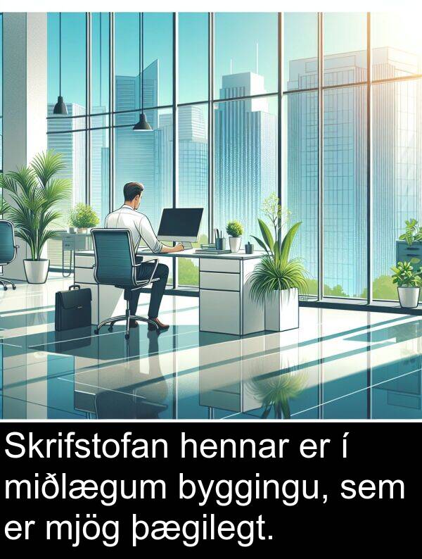 þægilegt: Skrifstofan hennar er í miðlægum byggingu, sem er mjög þægilegt.
