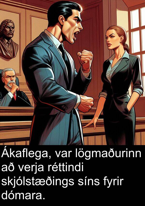 verja: Ákaflega, var lögmaðurinn að verja réttindi skjólstæðings síns fyrir dómara.