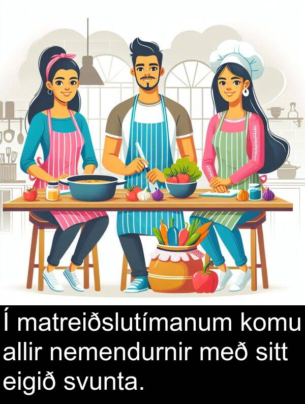 allir: Í matreiðslutímanum komu allir nemendurnir með sitt eigið svunta.