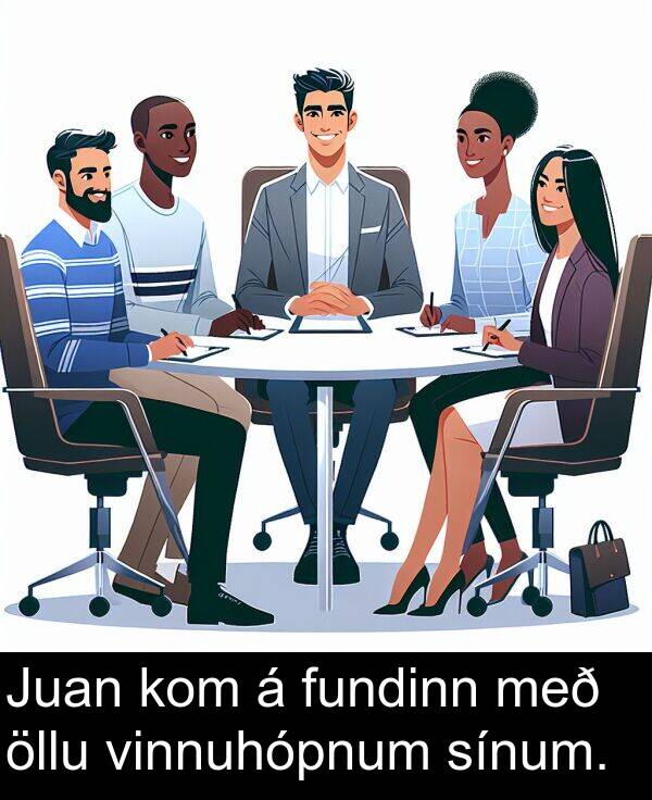 öllu: Juan kom á fundinn með öllu vinnuhópnum sínum.
