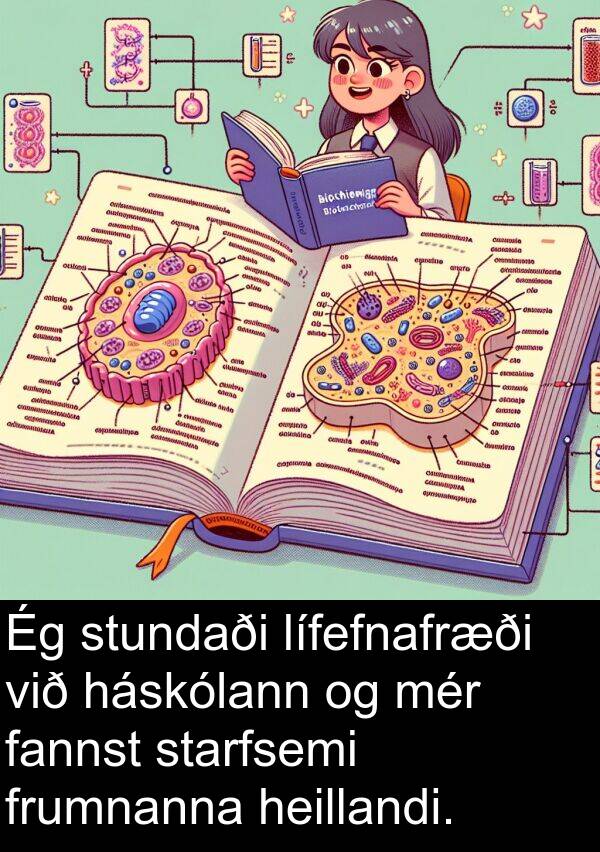 háskólann: Ég stundaði lífefnafræði við háskólann og mér fannst starfsemi frumnanna heillandi.
