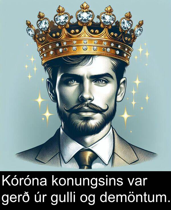 gerð: Kóróna konungsins var gerð úr gulli og demöntum.