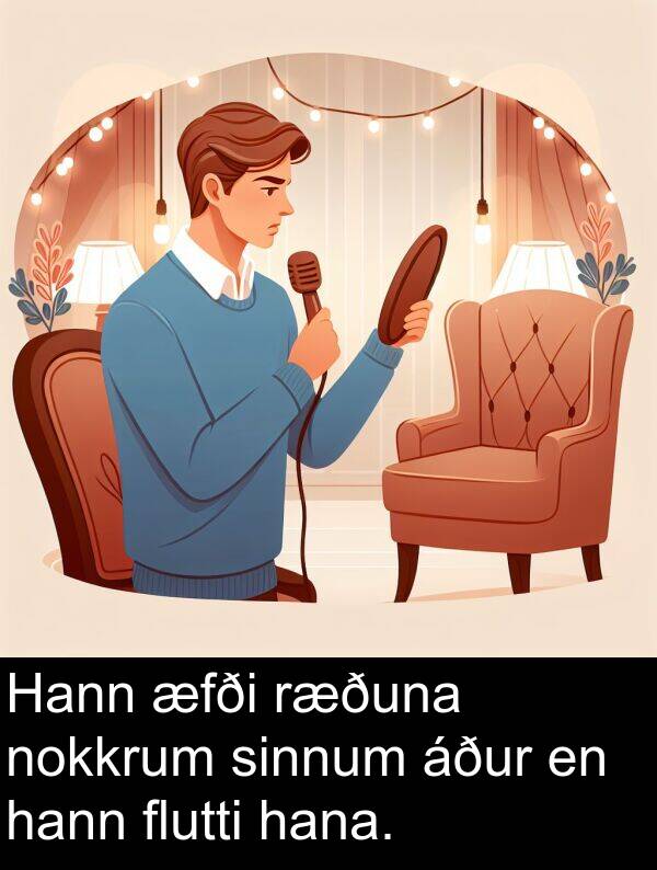hana: Hann æfði ræðuna nokkrum sinnum áður en hann flutti hana.