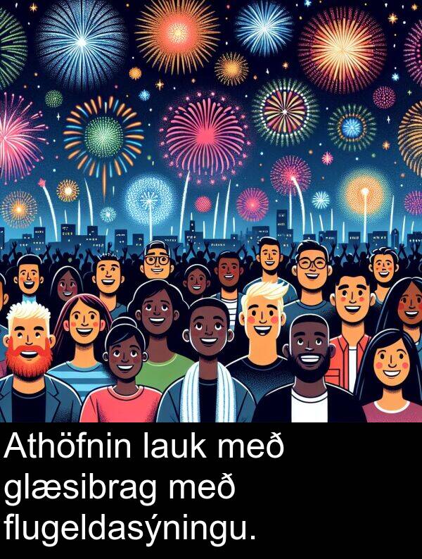 lauk: Athöfnin lauk með glæsibrag með flugeldasýningu.