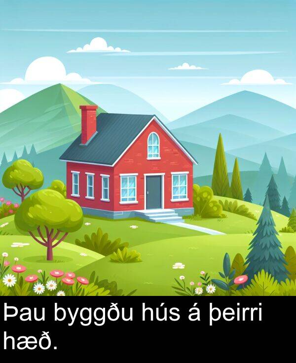 þeirri: Þau byggðu hús á þeirri hæð.